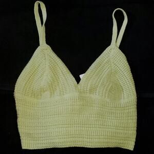 Stitch & Pine Lime Green Knit Cropped Crochet Sweater Tank Size XL